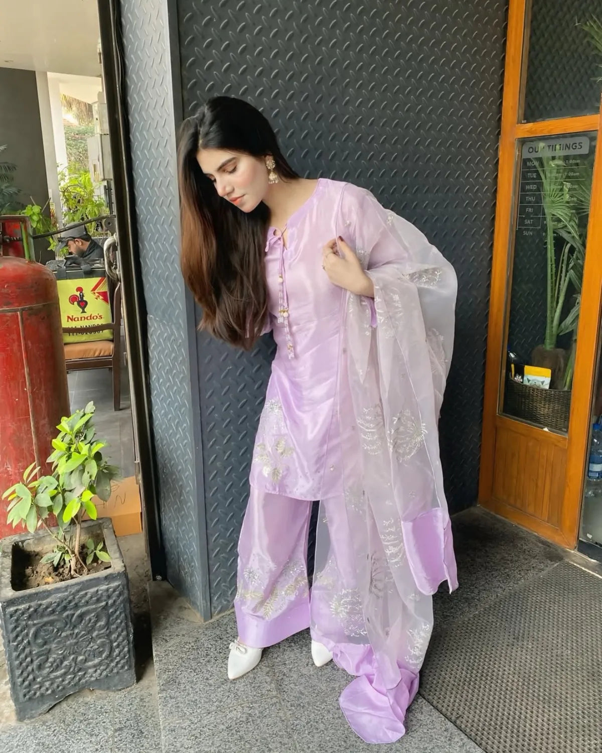 Silk Suit – Shireen, Lilac Hand-Embroidered